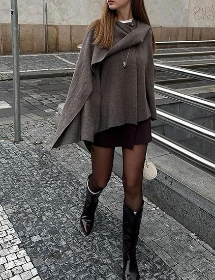Women's Oversized Scarf-Integrated Double-Breasted Wrap Coat